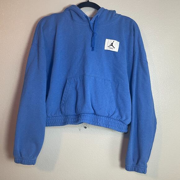 Nike Sweatshirt Women Medium Blue Jordan Essentials Fleece Hoodie Loose Fit - Picture 1 of 7